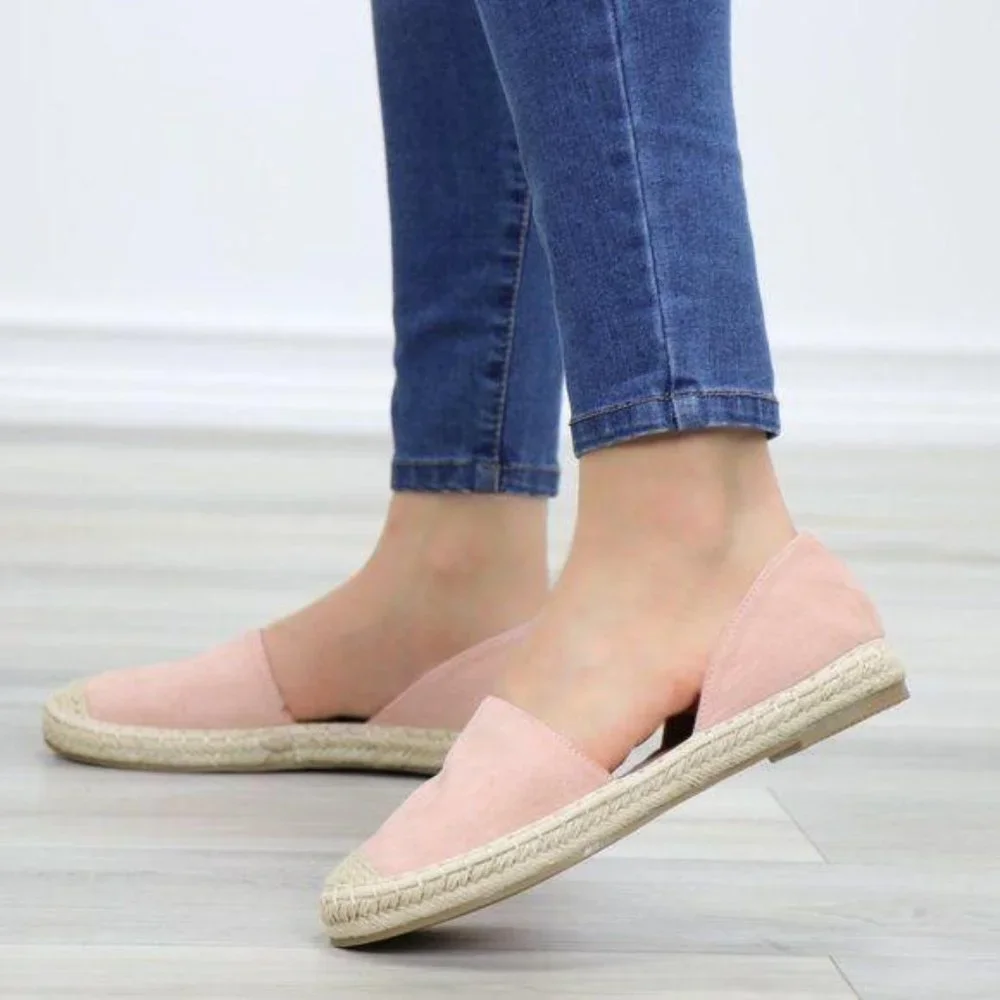 Rose Vegan Suede Flat Slip On Loafer Espadrille - Picture 3 of 12